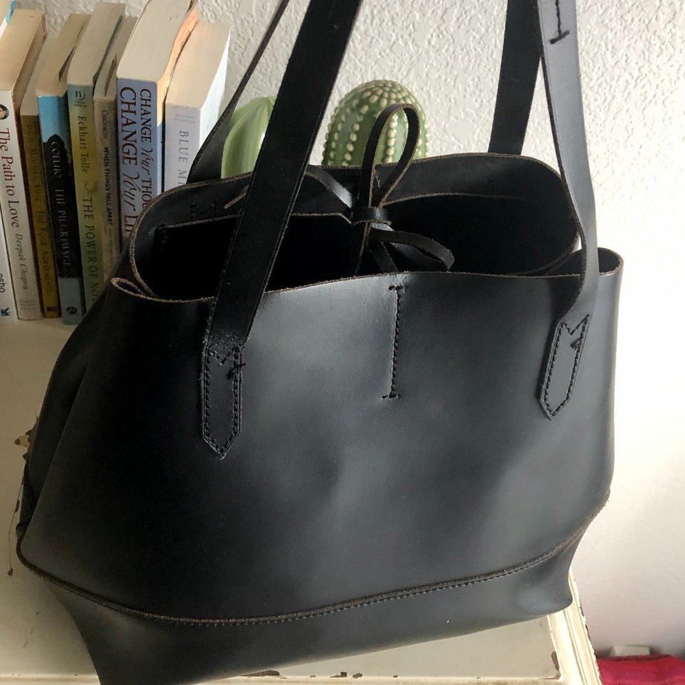 J Crew Leather Bucket Purse Black